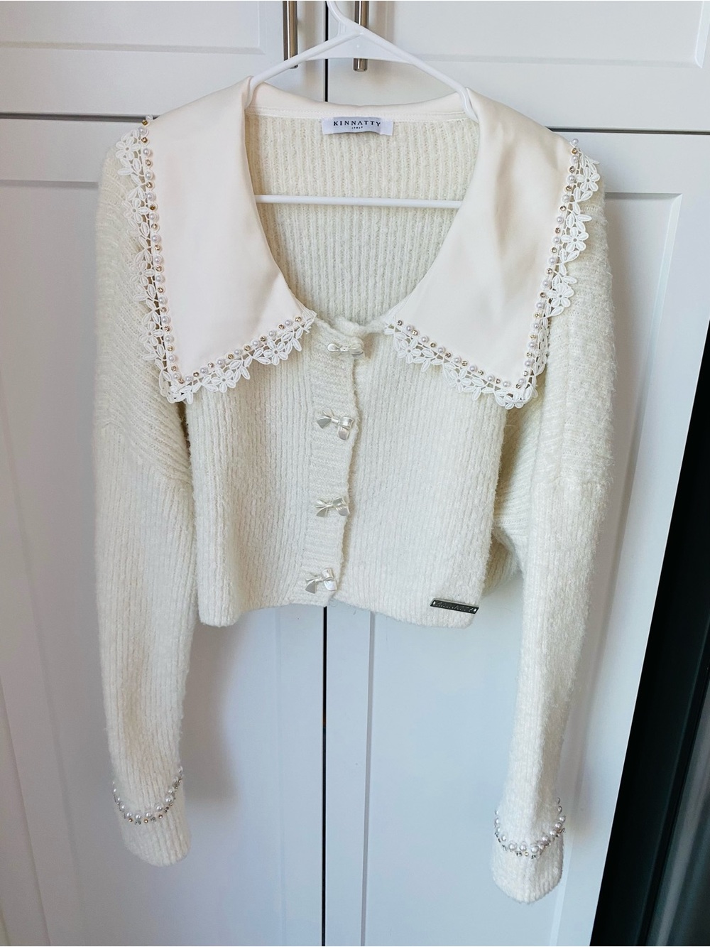 Kinnatty Italy women’s white sweater bow detailing cardigan size f